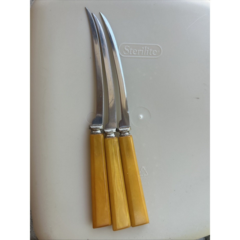 Vintage Henry's 3 Original Tomato & Steak Knives Bakelite Handles - Picture 4 of 4